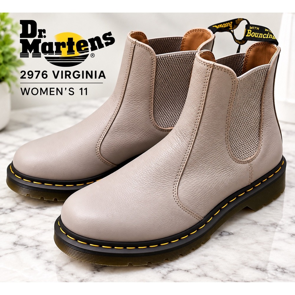 Dr Martens 2976 Virginia Leather Chelsea Boots Womens 11 Vintage Taupe Pull On